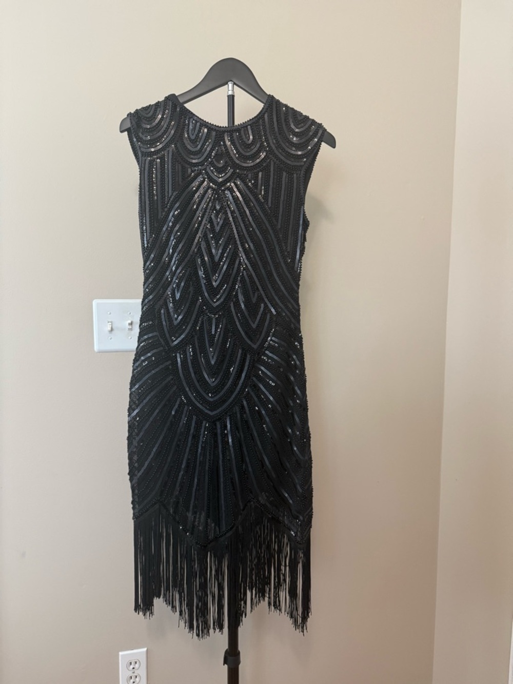 Black Beaded Fringe Mini Dress - Sleeveless Cocktail Dress